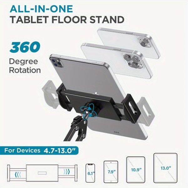 innogear tablet floor stand overhead bed phone holder, adjustable universal floor stand compatible with iphone ipad pro air mini tab kindle e readers (medium), tablet stand for bed, handsfree viewing, sleek metallic finish, durable construction, bedside organizer, modern design, highquality stand, ereader stand, travel companion