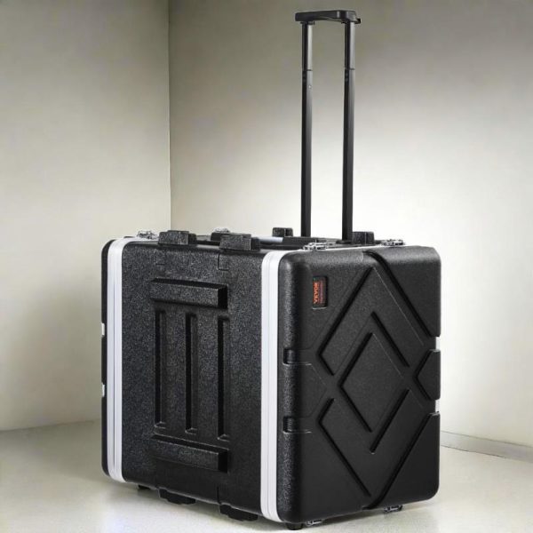 8u heavy duty abs industrial server rack cabinet with ergonomic handle & 2 removable shelves portable mobile workstation for home office, studio, live streaming sturdy metal frame, easy transport case, server rack for home office, studio organization, modern aesthetic, robust construction