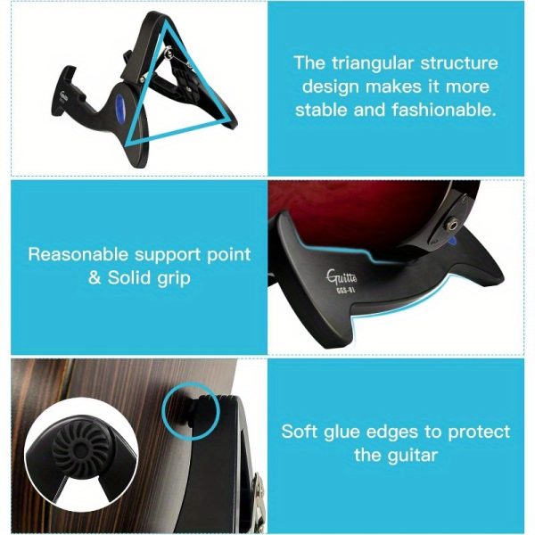 heavy duty guitar stand tripod, adjustable a frame design with non slip pads, foldable & portable guitar holder, tripod base for stability, compatible with acoustic/electric guitar, bass, ukulele no assembly needed, black (ggs01), guitar accessories, secure instrument storage, highstrength materials