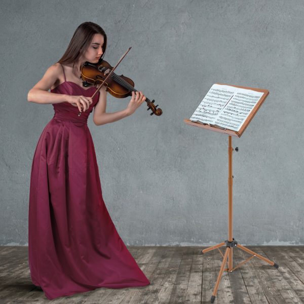 sheet music stand & desktop book stand, rotatable music book holder stand, wooden portable sheet music table stand height adjustable from 27.5 70.8in with book stand support and foldable tripod