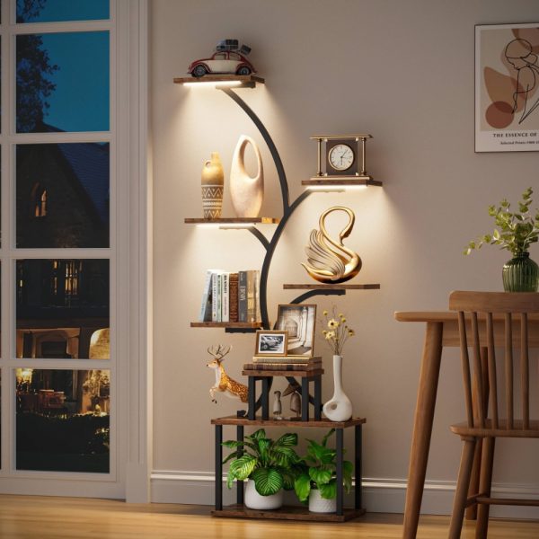 music stand 8 layer corner rack, 62.2 inch high music stand magazine rack, corner file rack music stand display cabinet box with light, collection display stand, living room bedroom decoration, photo album, decorative music