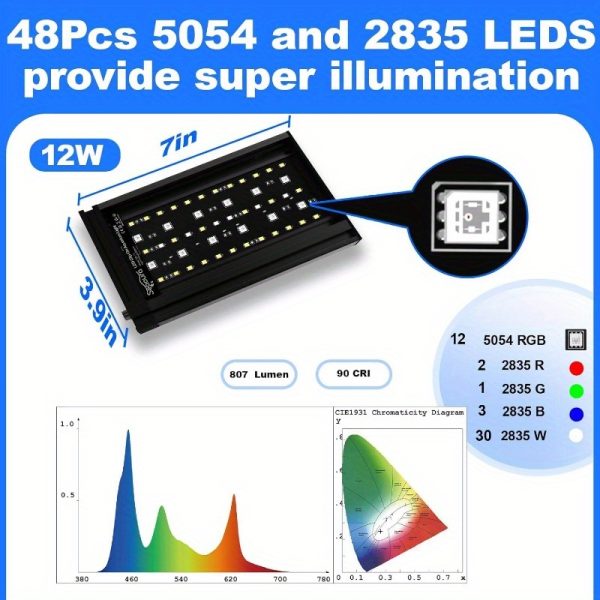 clip on aquarium light for plants 24/7 cycle fish tank light with timer, full spectrum +7 colors mode, auto on/off, adjustable brightness and height, 12w (7inch for 712 inch tank)