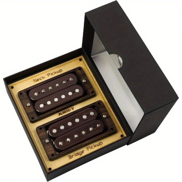 ogdni high output guitar humbucker pickup set double coil alnico 5 pickup electric guitar parts replament neck and bridge set rosewood with larger pole pies for guitar 14.2k17.1k, black
