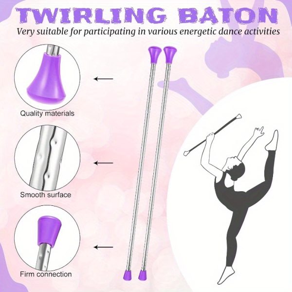 24" twirling baton metal baton with purple & black handles for gymnastics, dance, marching band, parades, talent shows durable artistic baton twirling stick for performers, baton twirling accessories, performance equipment, sleek metallic finish, sturdy construction