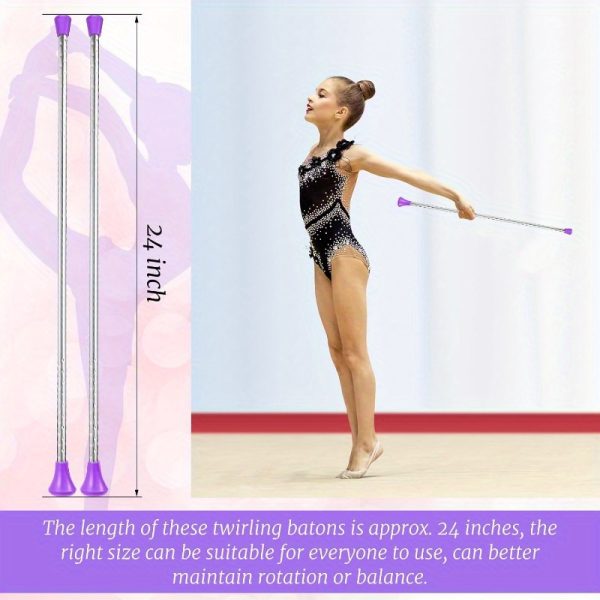 24" twirling baton metal baton with purple & black handles for gymnastics, dance, marching band, parades, talent shows durable artistic baton twirling stick for performers, baton twirling accessories, performance equipment, sleek metallic finish, sturdy construction